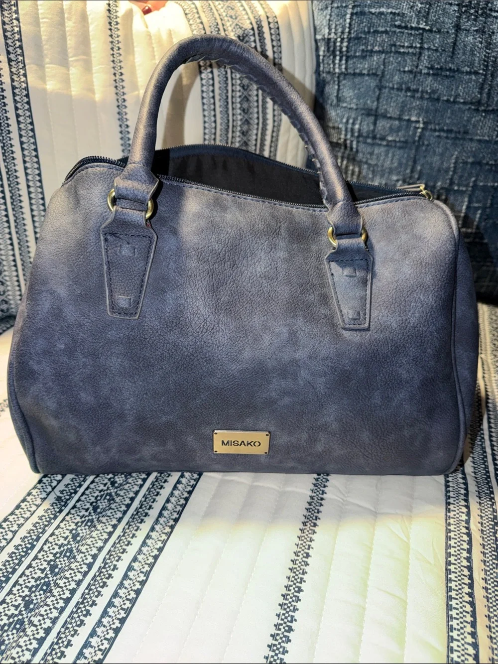 Misako Navy Leather-Effect Holdall Bag